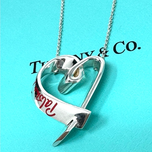 Authentic Tiffany &CO. Paloma Picasso Enamel RedLoving Heart Necklace.